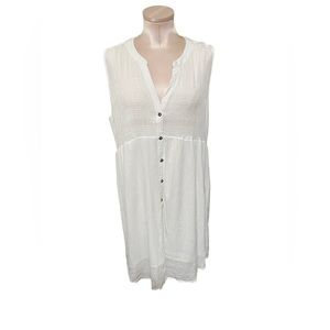 NWT Knox Rose White Tunic Sleeveless Button Front V-Neck Mini Dress - Size L